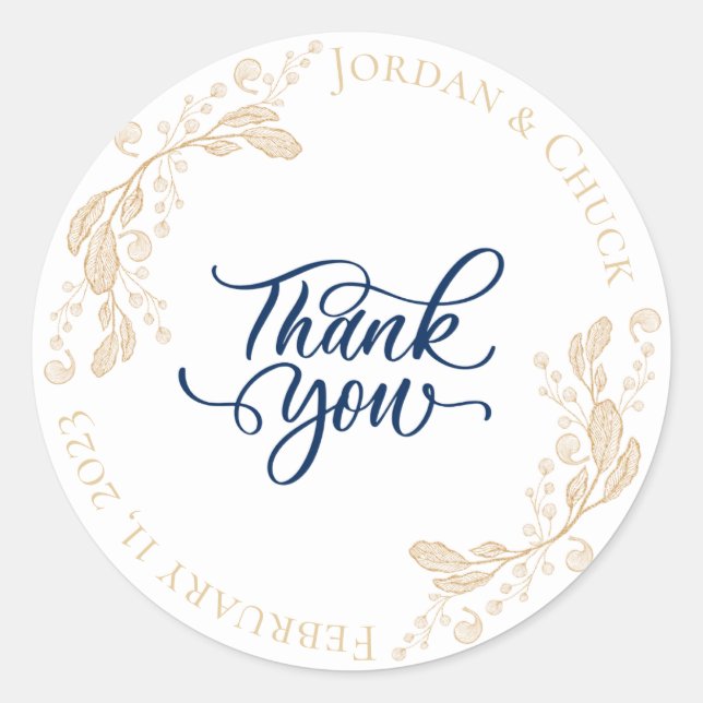 Gold Leaf Wedding Favour Thank You Sticker (Front)