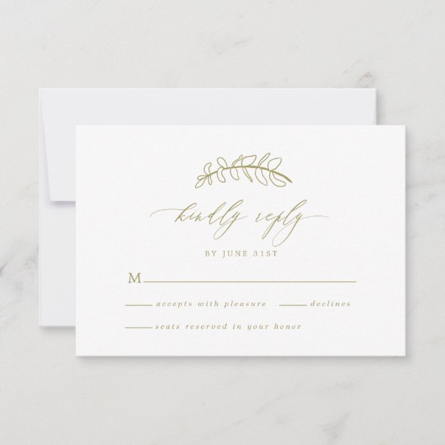 Gold Leaf Wedding RSVP Card (Front)