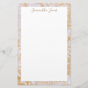 Gold Leaf White Marble  Metallic   Personalized Stationery