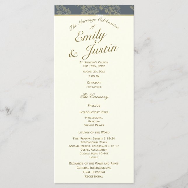 Gold Leaf Woodland Wedding Program Programme (Front)