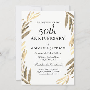 Gold Leaf Wreath 50th Wedding Anniversary Invite