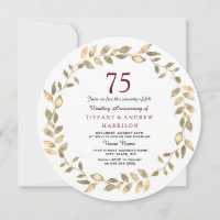 Gold Leaf Wreath 75th Wedding Anniversary Invite