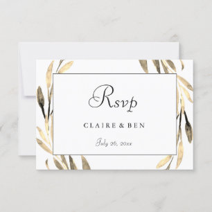 Gold leaf Wreath Border Wedding RSVP Card