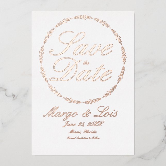Gold Leaf Wreath Save the Date Pressed  (Front)