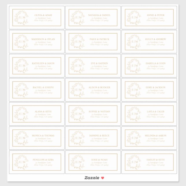 Gold Leafy Crest Monogram Guest Address Sticker (Sheet)