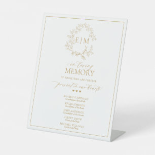 Gold Leafy Crest Monogram In Loving Memory Pedestal Sign