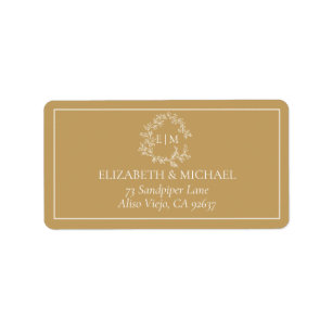 Gold Leafy Crest Monogram Wedding Address Label