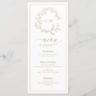 Gold Leafy Crest Monogram Wedding Menu