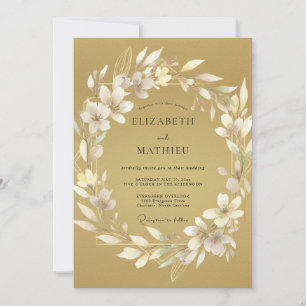 Gold Leafy Wreath Wedding Invitation