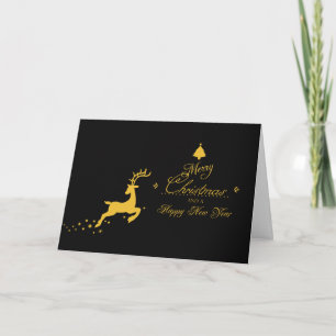Gold Leaping Reindeer Folder Photo Card
