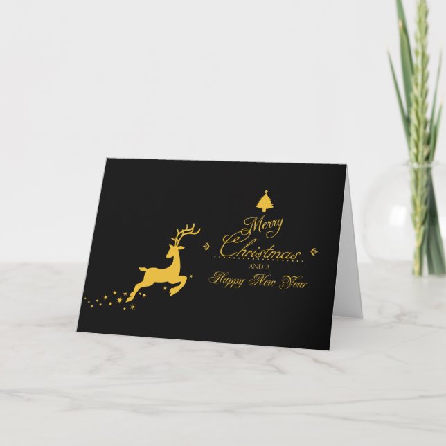 Gold Leaping Reindeer Folder Photo Card (Front)