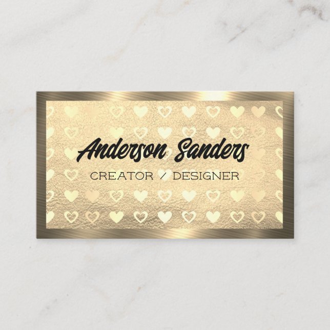 Gold Leather Heart Pattern Business Card (Front)