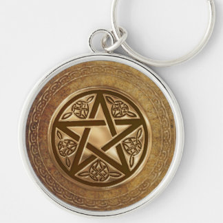 Gold & Leather Pentacle Key Ring