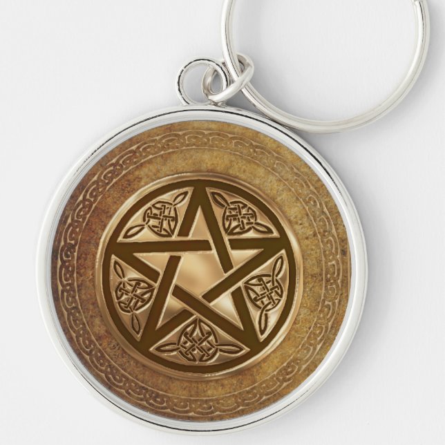 Gold & Leather Pentacle Key Ring (Front)
