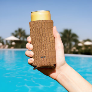 Gold leather texture luxury seltzer can cooler