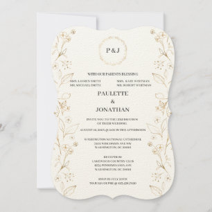 Gold leave elegant wedding invitation