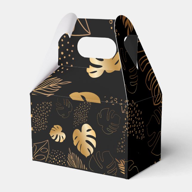 Gold leave print black Favour Box (Front Side)