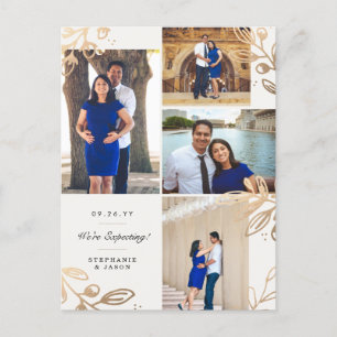 Gold Leaves 4 Photo Pregnancy Announcement Postcard