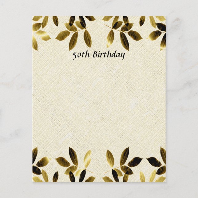 Gold Leaves 50th Birthday Two Sided Flyer (Front)