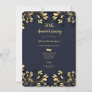Gold Leaves 50th Wedding Anniversary Invitation
