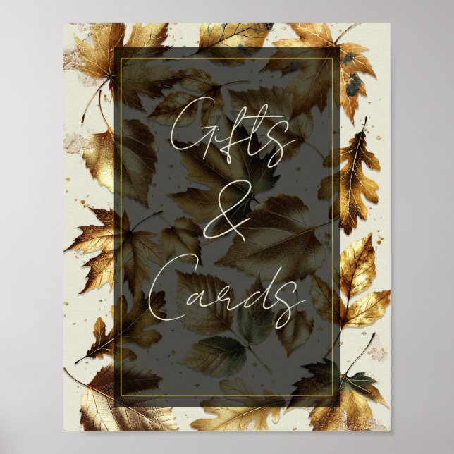 Gold Leaves Almond Beige Black Gifts & Cards Sign (Front)
