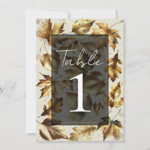 Gold Leaves Almond Beige & Black Wedding Table Invitation