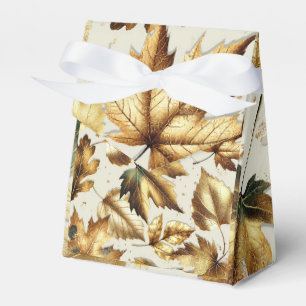 Gold Leaves Almond Beige Glam Fall Wedding Favour Box