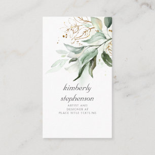 Gold Leaves and Eucalyptus Greenery Dreamy Faded Business Card