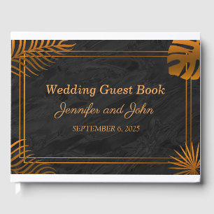 Gold Leaves and Geometric Frame Tropical Wedding Guest Book