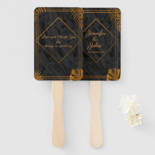 Gold Leaves and Geometric Frame Tropical Wedding Hand Fan