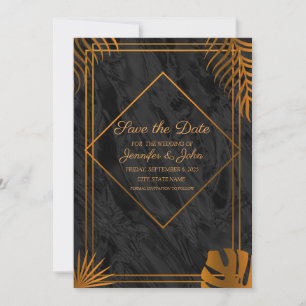 Gold Leaves and Geometric Frame Tropical Wedding Save The Date