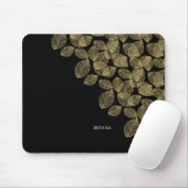 Gold Leaves Black Autumn Elegance Mouse Mat (With Mouse)