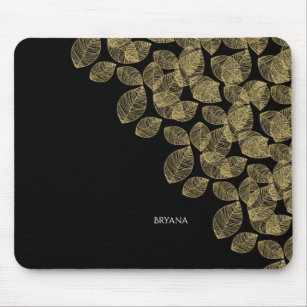 Gold Leaves Black Autumn Elegance Mouse Mat