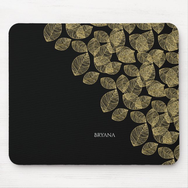 Gold Leaves Black Autumn Elegance Mouse Mat (Front)