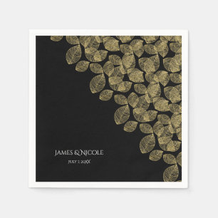 Gold Leaves Black Autumn Elegance Wedding Napkin