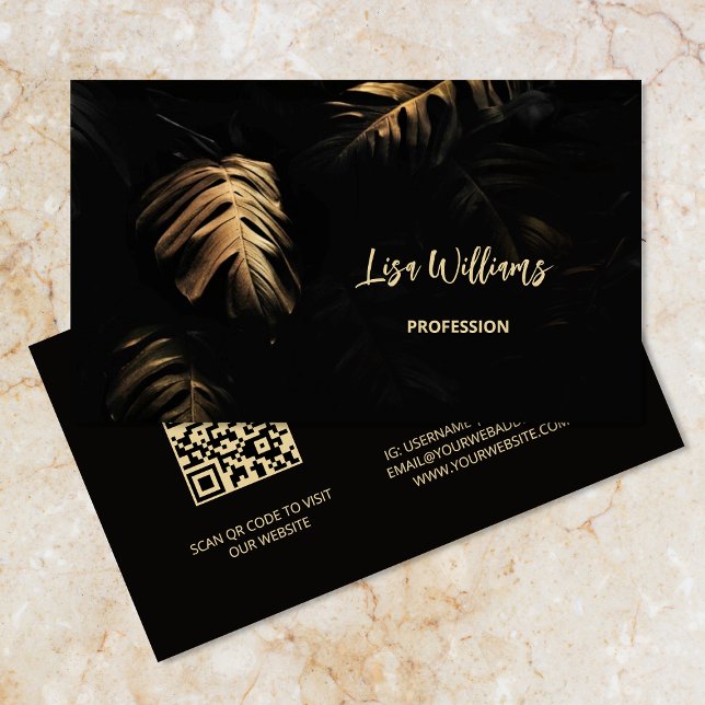 Gold Leaves Black  Business Card (Creator Uploaded)