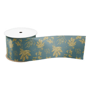 Gold Leaves Blue Green Spring Bridal Shower Satin Ribbon
