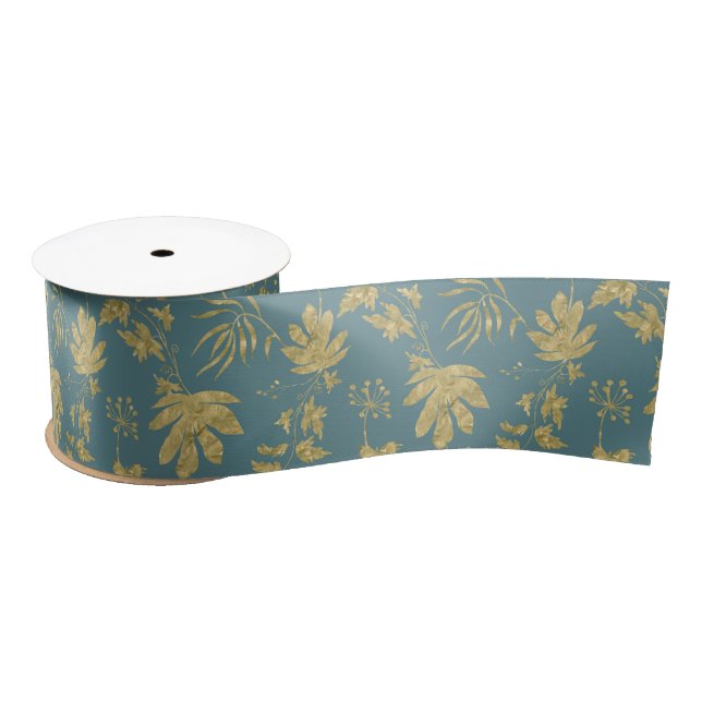 Gold Leaves Blue Green Spring Bridal Shower  Satin Ribbon (Spool)