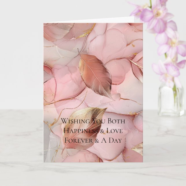 Gold Leaves Blush Pink Wedding Card (Orchid)