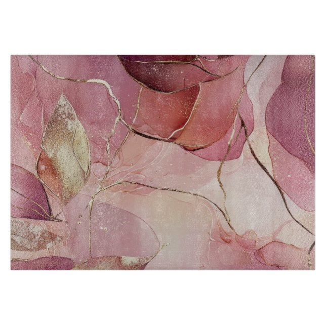 Gold Leaves Burgundy Blush Pink  Cutting Board (Front)