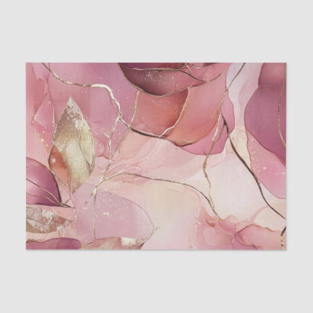 Gold Leaves Burgundy Blush Pink  Tissue Paper (Front)