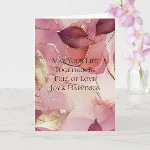 Gold Leaves Burgundy Blush Pink Wedding Card