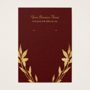 Gold Leaves Burgundy Red Custom Earring Card