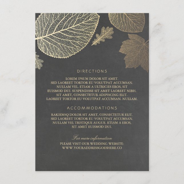 Gold Leaves Chalk Wedding Details - Information Enclosure Card (Front)