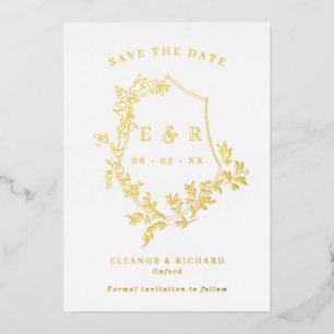Gold Leaves Crest Monogram Save The Date