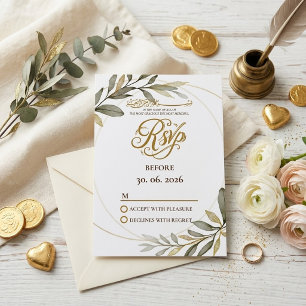 Gold Leaves Elegance Muslim Wedding Nikah RSVP Card