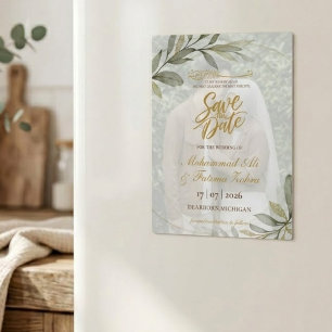 Gold Leaves Elegance Muslim Wedding SAVE THE DATE