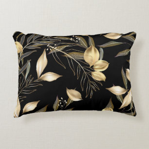 Gold Leaves: Exotic Botanical Seamless Decorative Cushion