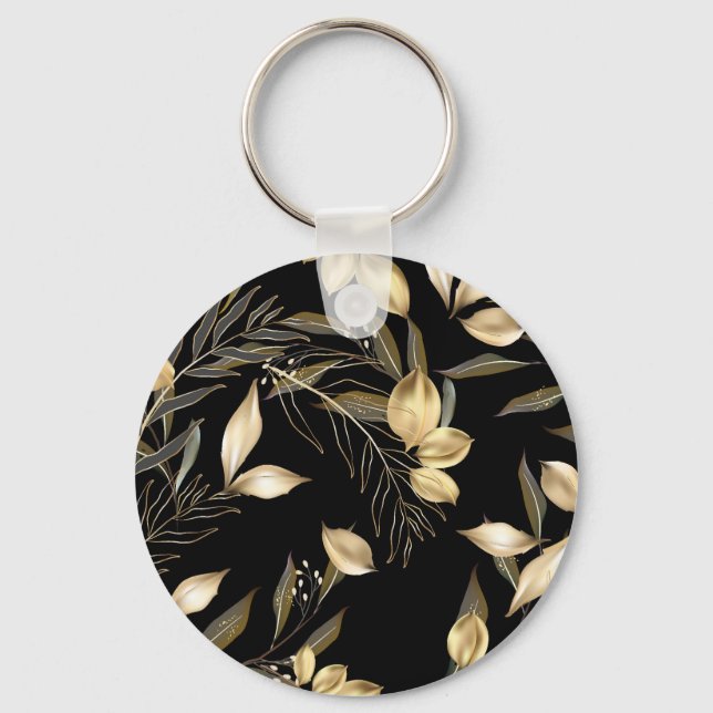 Gold Leaves: Exotic Botanical Seamless Key Ring (Front)