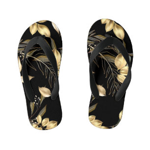 Gold Leaves: Exotic Botanical Seamless Kid's Flip Flops